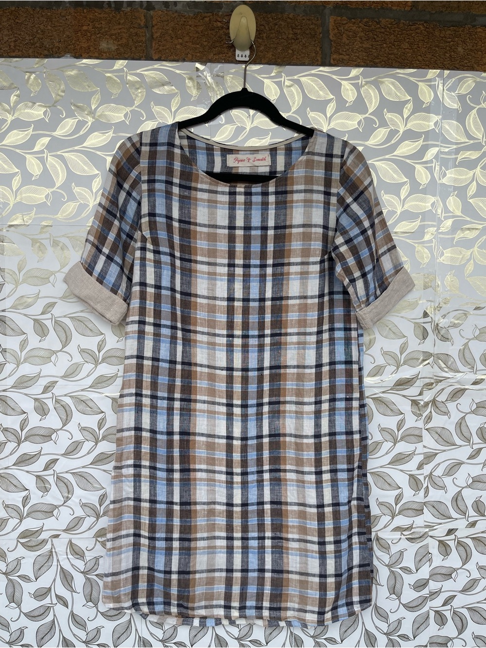 Pyne & Smith Vintage Plaid Linen Tunic Dress Xtra Small Lagenlook — image 3 of 7